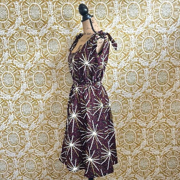 NWOT The OULA Company Abstract Print Cotton Tie Strap Fit&Flare Sundress size L - Picture 10 of 14